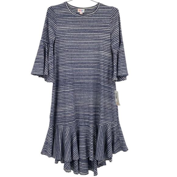 Lularoe Blue Gray and White Stripe Maurine Dress - Picture 1 of 5